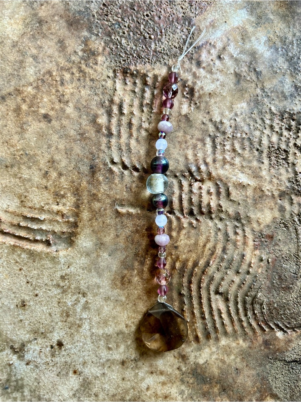 Handmade Smoky Grey and Purple Glass Suncatcher